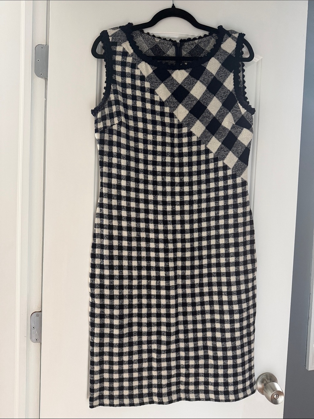 St. John Collection Black & White Gingham Sleeveless Shift Dress